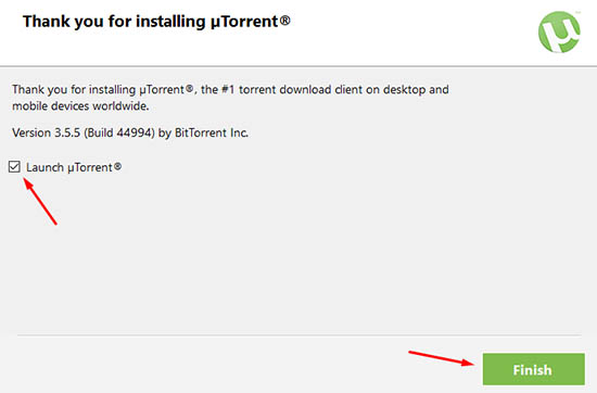 Завершаем установку программы торрент клиент